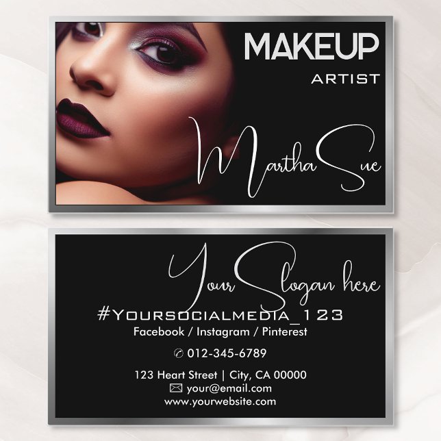 Photo Image Template Black & Silver Gray Beauty  Business Card (Creator Uploaded)