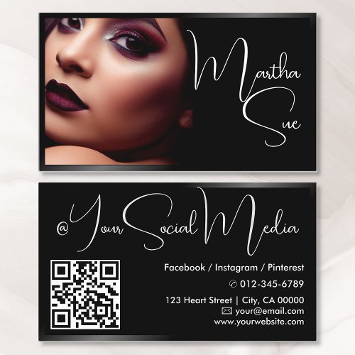 Photo Image Template Influencer Model Black Classy Business Card