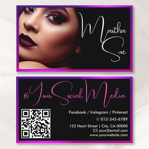 Photo Image Template Influencer Model Rainbow Pink Business Card