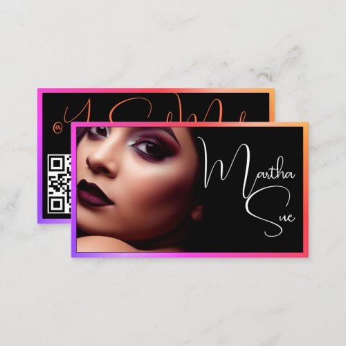 Photo Image Template Influencer Model Rainbow Pink Business Card