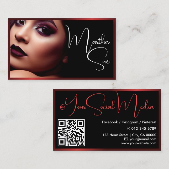 Photo Image Template Influencer Model Red Classic Business Card (Front/Back)