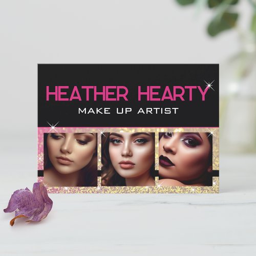 Photo Image Template Luxury Rose Gold Glitter Glam Business Card