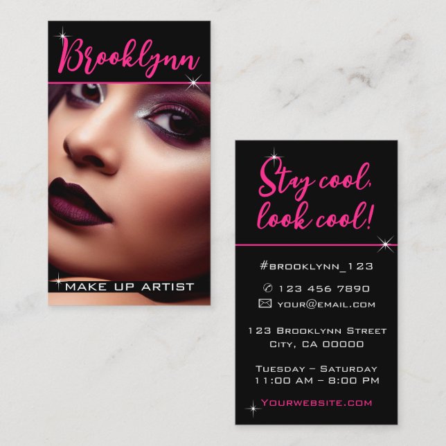 Photo Image Template Modern Cool Girly Pink Slogan Business Card (Front/Back)