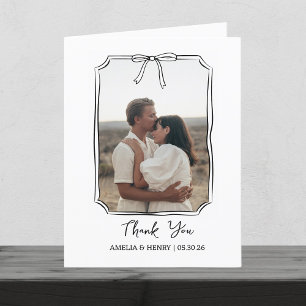 Photo in Hand Drawn Coquette Bow Frame Wedding Letterpress Thank You Card