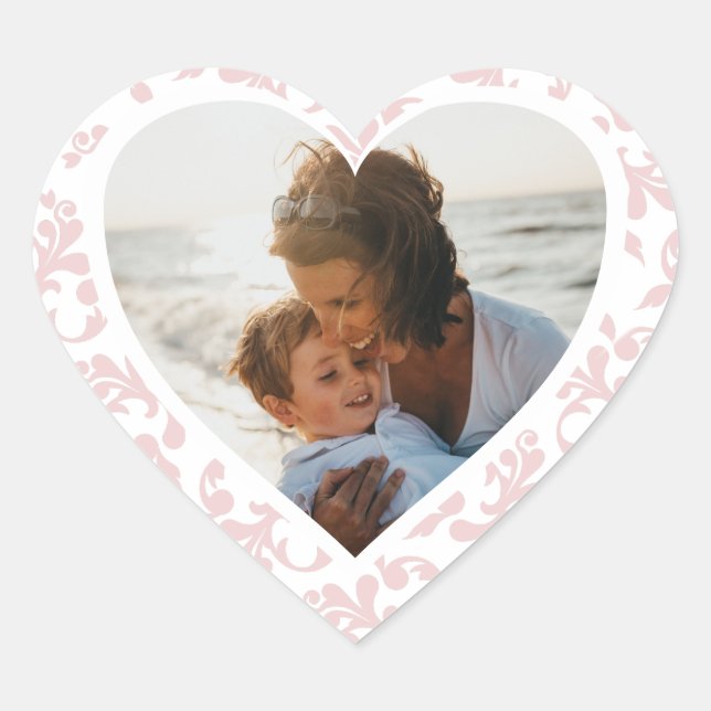 Photo in Heart Pink Rococo Pattern Mother`s Day Heart Sticker (Front)