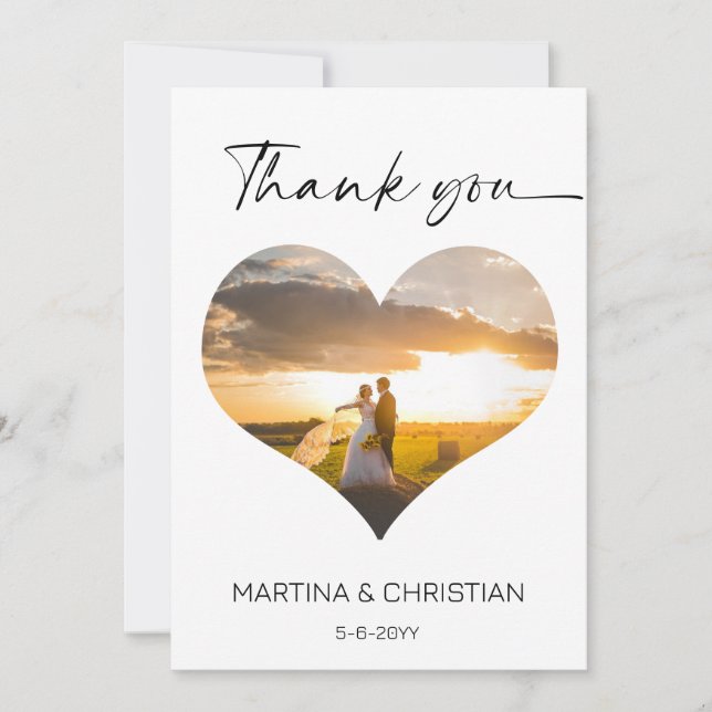 Photo in Heart Shape Wedding Thank You Card (Front)