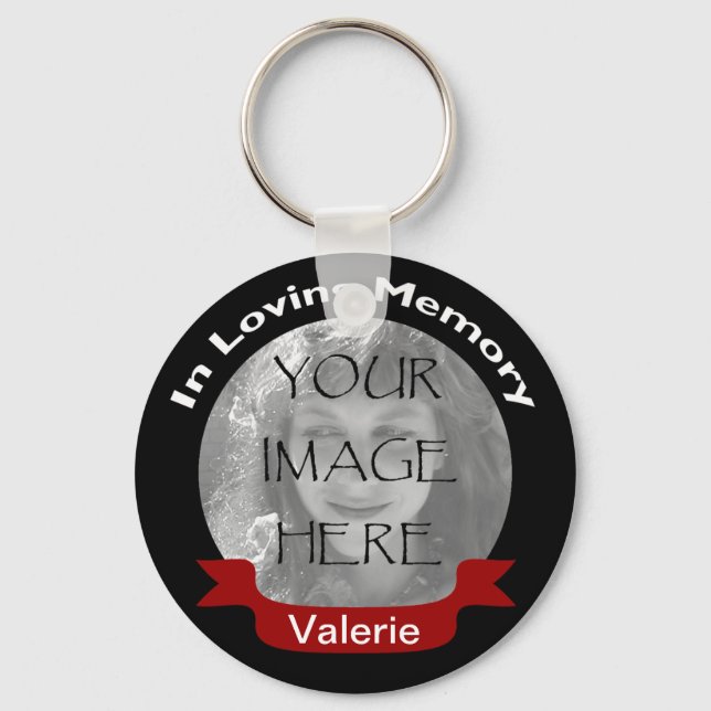 Photo In Loving Memory Black Red Personalized Keychain (Front)