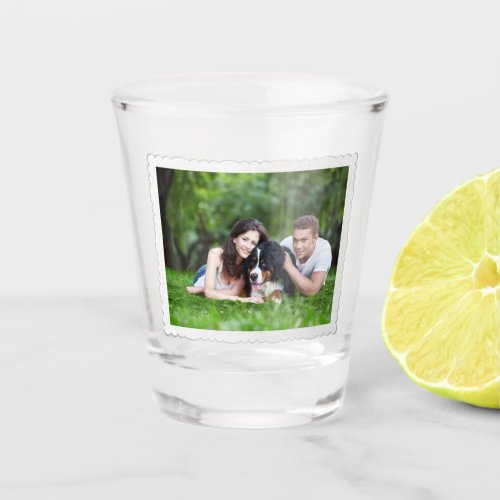 Photo in White Scalloped Frame Custom Shot Glass