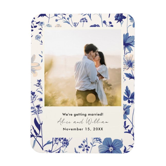 Photo Indigo Blue Wildflower Save the Date Magnet (Vertical)