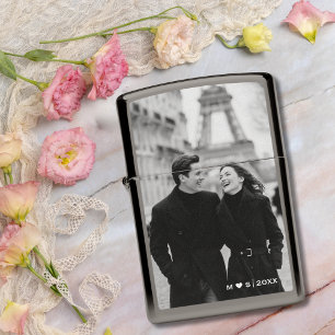 Photo Initials Heart and Year Modern Simple Zippo Lighter