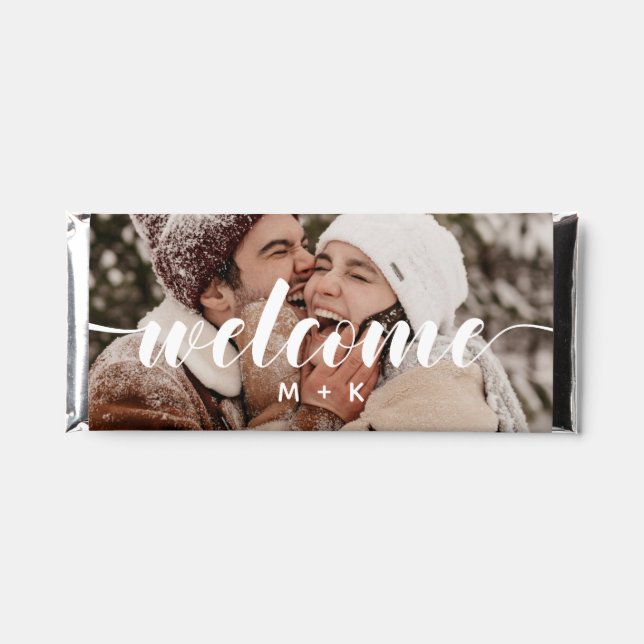 Photo & Initials Wedding Welcome Favor Hershey Bar Favors (Front)