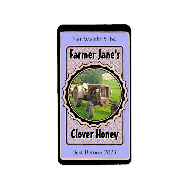 Photo Insert Lavender Blue Honey Jar Label (Front)