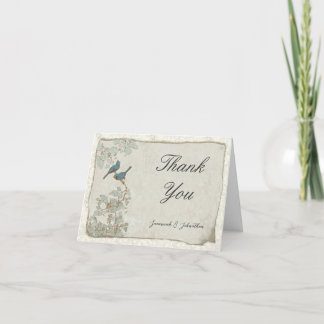 Photo Inside Love Birds Parchment Damask Thank You Card