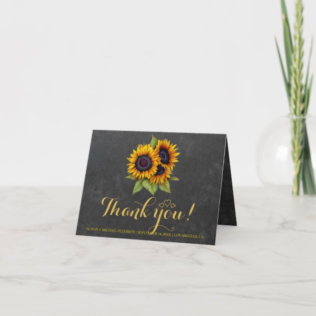 Photo inside rustic sunflowers thank you wedding card (Front)