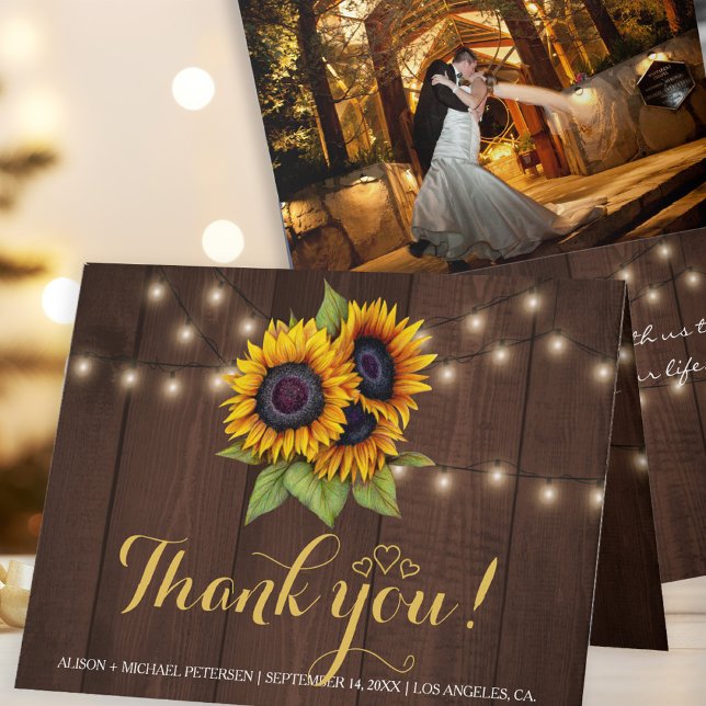 Photo inside rustic sunflowers thank you wedding card (Creator Uploaded)