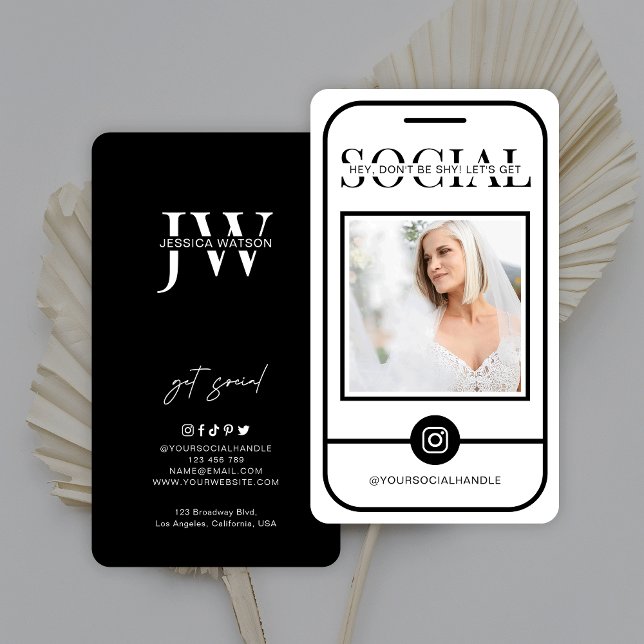 Photo Instagram Modern Logo Minimalist Photography Business Card (Modern let's get social business cards with photo and space for your brand name or logo)