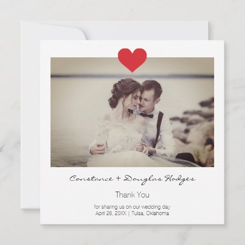 Photo Instant with Heart Romantic Wedding Couple Thank You Card