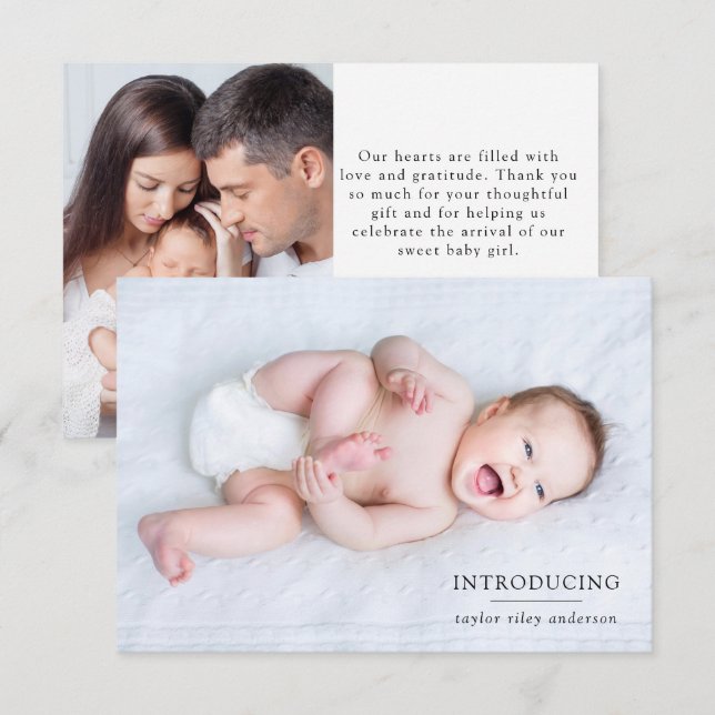 Photo Introducing Birth Stats New Baby Thank You Card (Front/Back)