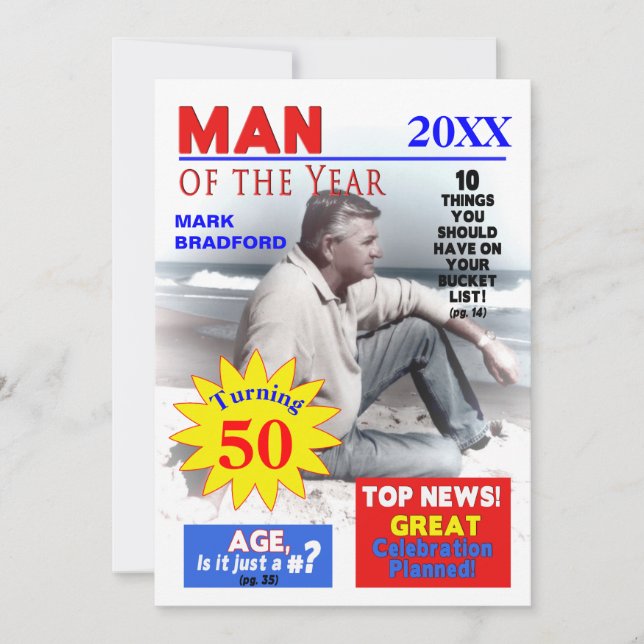PHOTO Invitation, Insert/Name/AGE, MEN, Mag.Cover Invitation (Front)