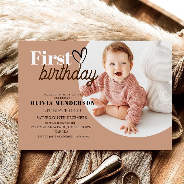  Photo Invite Boho Heart Terracotta 1st Birthday (Creator Uploaded)