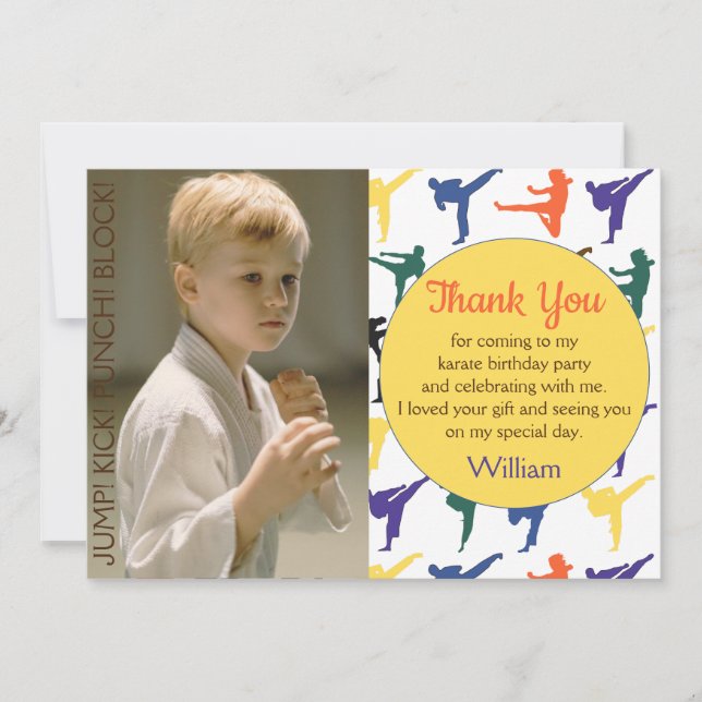 Photo Japan Karate Martial Arts Boy Kids Birthday Thank You Card (Front)