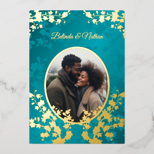 Photo  Jewel Tone Floral Wedding  Foil Invitation (Front)