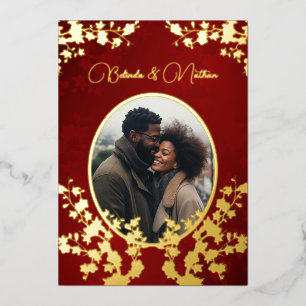 Photo Jewel Tone Floral Wedding Foil Invitation