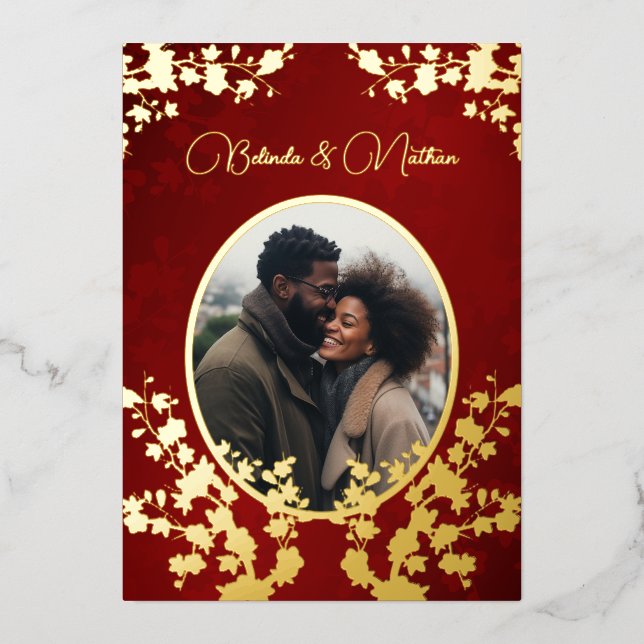 Photo  Jewel Tone Floral Wedding  Foil Invitation (Front)