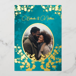 Photo Jewel Tone Floral Wedding Foil Invitation