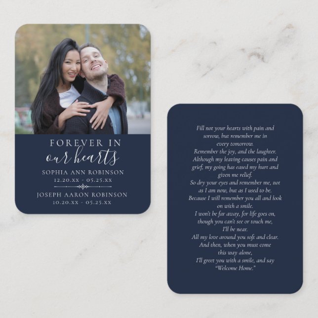 Photo Joint Double Funeral Blue Prayer Card (Front/Back)
