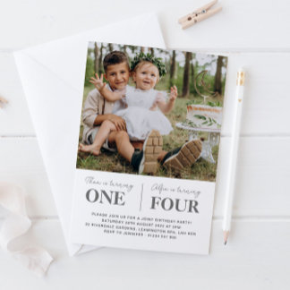 Photo Joint First Birthday Invitation 