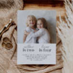 Photo Joint First Birthday Invitation Script<br><div class="desc">A modern joint Birthday invitation featuring your own photo and two sections for the name and age of each child.</div>