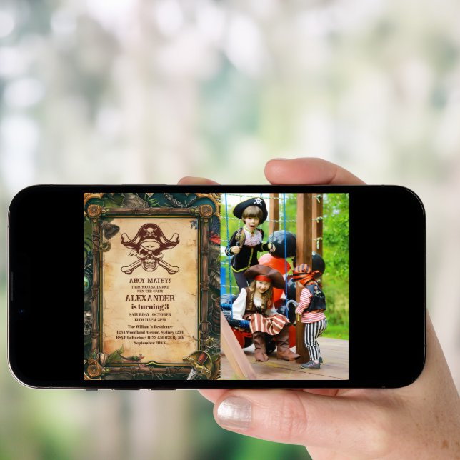 Photo Jolly Roger Pirate Birthday Party Invitation (Front Digital)