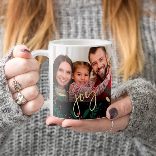 Photo Joy Black Red Green Gold Greenery Christmas  Coffee Mug