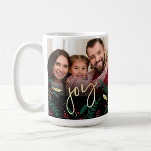 Photo Joy Black Red Green Gold Greenery Christmas Coffee Mug