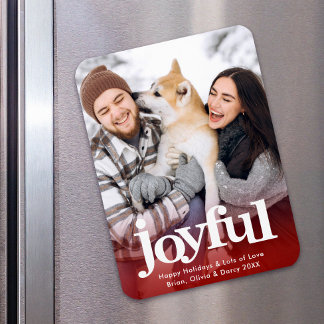 Photo Joyful Bold Typography Red Christmas Minimal Magnet
