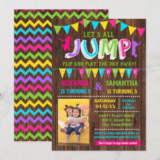 Photo Jump birthday trampoline combined party Invitation