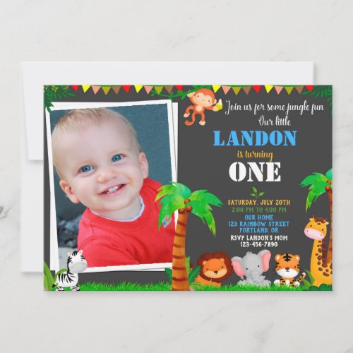 Photo Jungle 1st birthday invitation