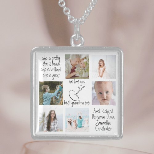 Photo Keepsake Modern Love You Best Grandma Ever Sterling Silver Necklace