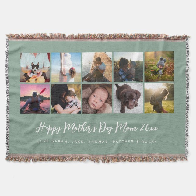 Photo Keepsake Mother's Day Sage Throw Blanket (Front)