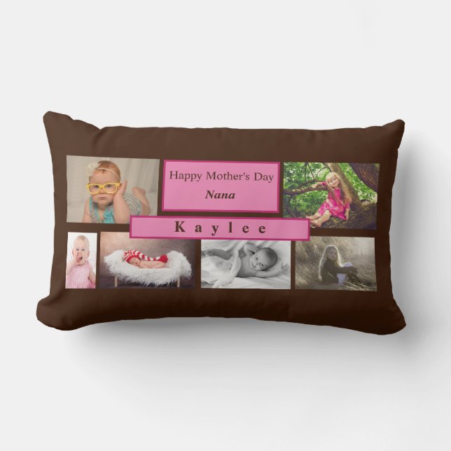 Photo Keepsake Personalize Collage Mothers Day Lumbar Pillow (Front)