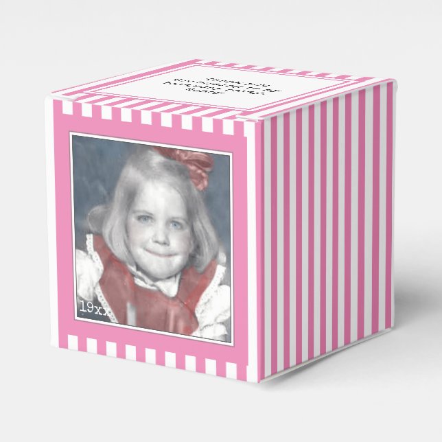 Photo Keepsake Pink/White Simple Stripes Pattern Favor Boxes (Front Side)