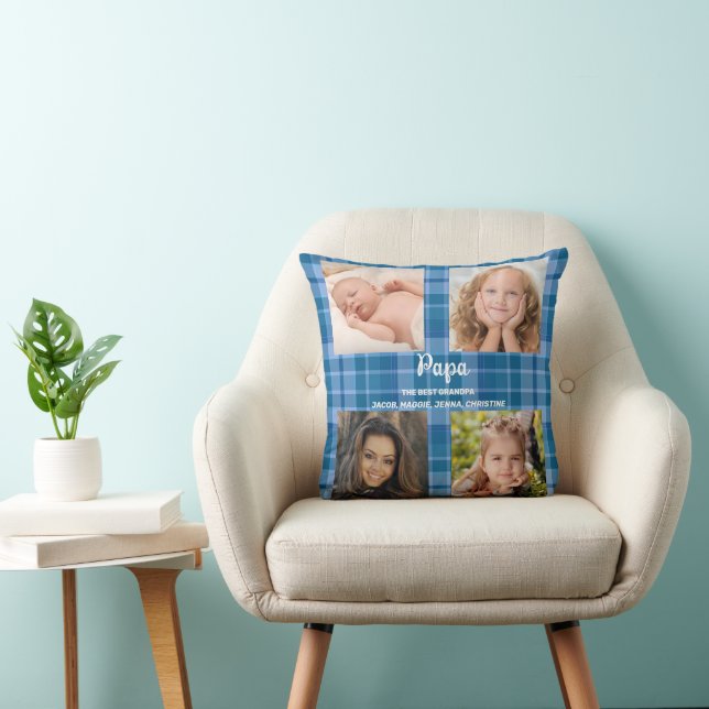 Photo Keepsake Plaid Family Throw Pillow (Chair)