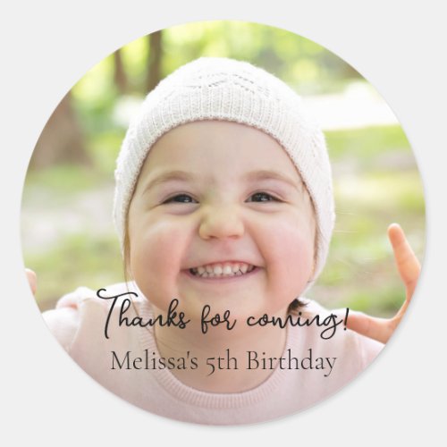 Photo Kids Birthday Party Thank you Classic Round Sticker