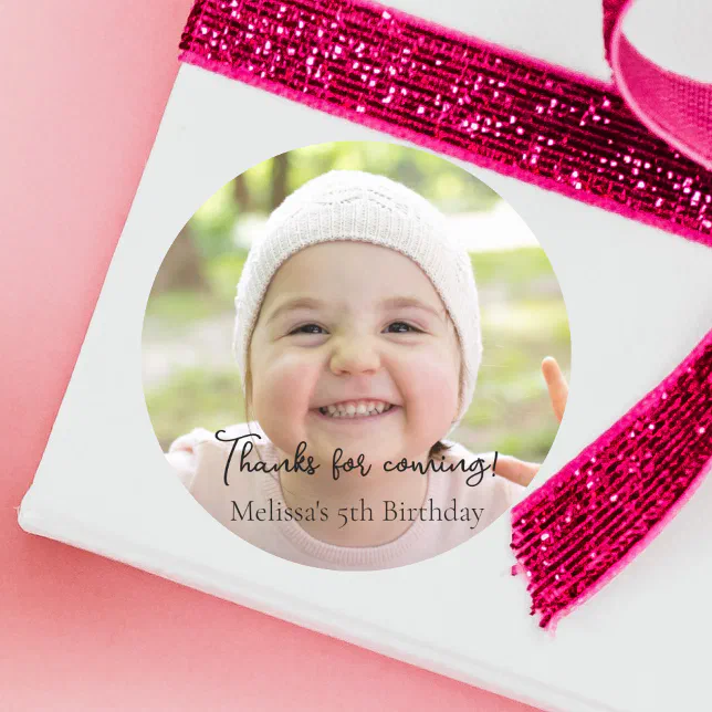 Photo Kids Birthday Party Thank you Classic Round Sticker | Zazzle