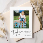 Photo Kids Birthday  Thank You Card<br><div class="desc">Simple,  minimal kids birthday thank you card. Perfect for thanking guests for coming to your child's birthday party. Design features single photo,  message and typography script ''thank you'' in trendy lettering.</div>