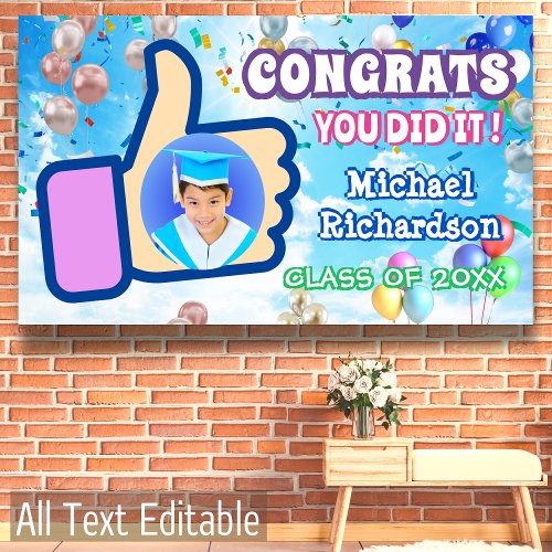 Photo Kids Graduation Thumbs UP You Did It Balloon Banner