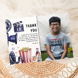 Photo Kids Movie Night Birthday Party Thank You Card<br><div class="desc">Make your kid's birthday party even more special with our cinema-themed thank you cards! These cards feature designs from the latest blockbusters and fan-favorites, plus an editor's board, reel of tape, 3D glasses, popcorn, sweets, fizzy drinks and cinema tickets. Get the party started with our stylish thank you invitation template!...</div>