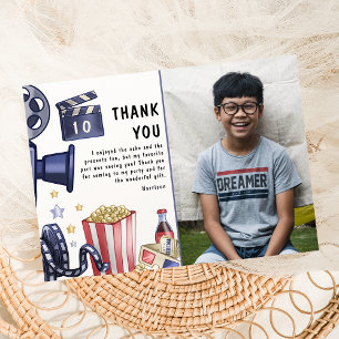 Photo Kids Movie Night Birthday Party Thank You Card