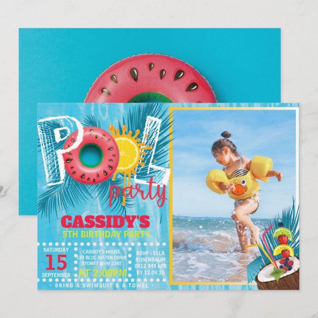 Photo kids Pool Party Birthday Invitation (Front/Back)